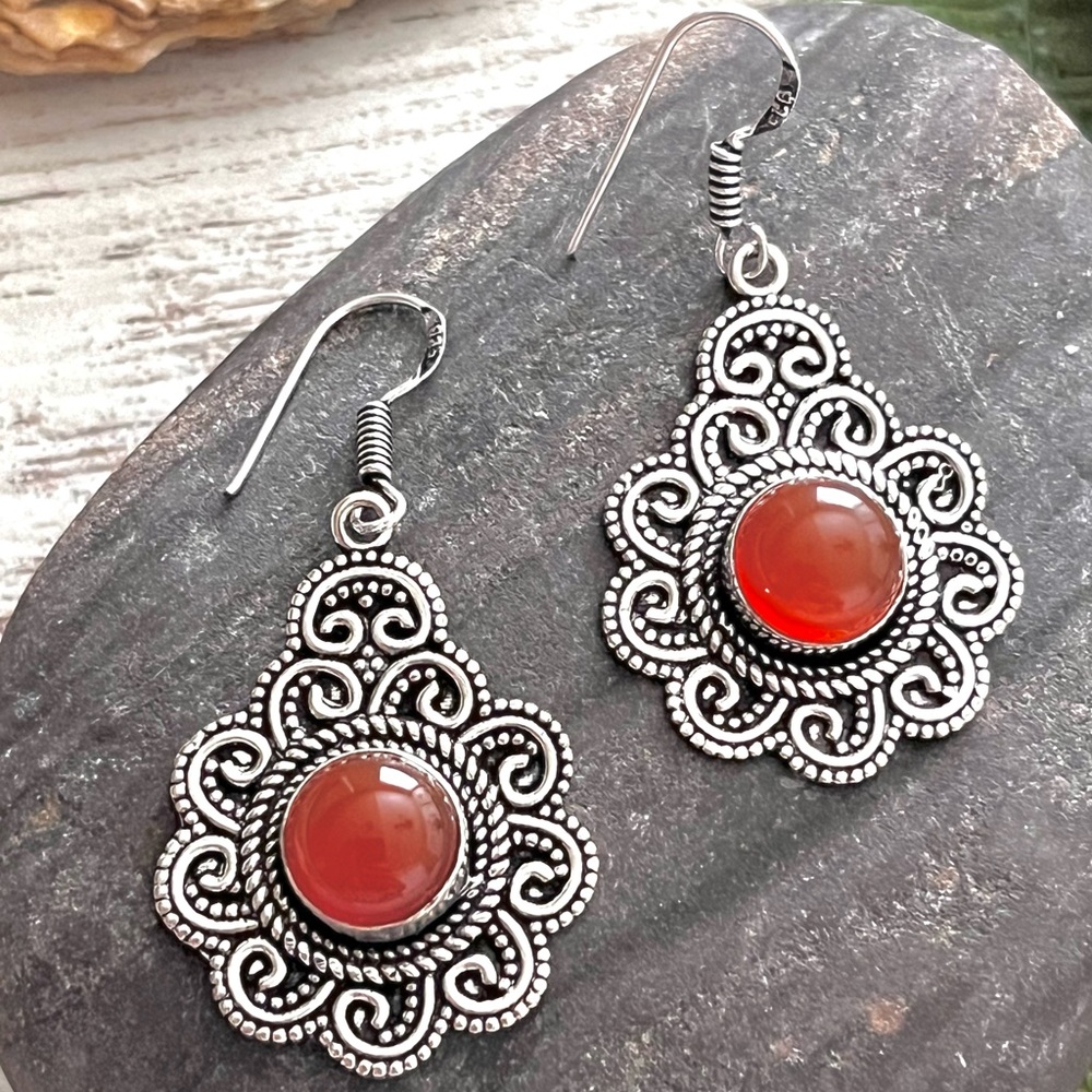 Natural Carnelian Sterling Silver 1.8” Earrings